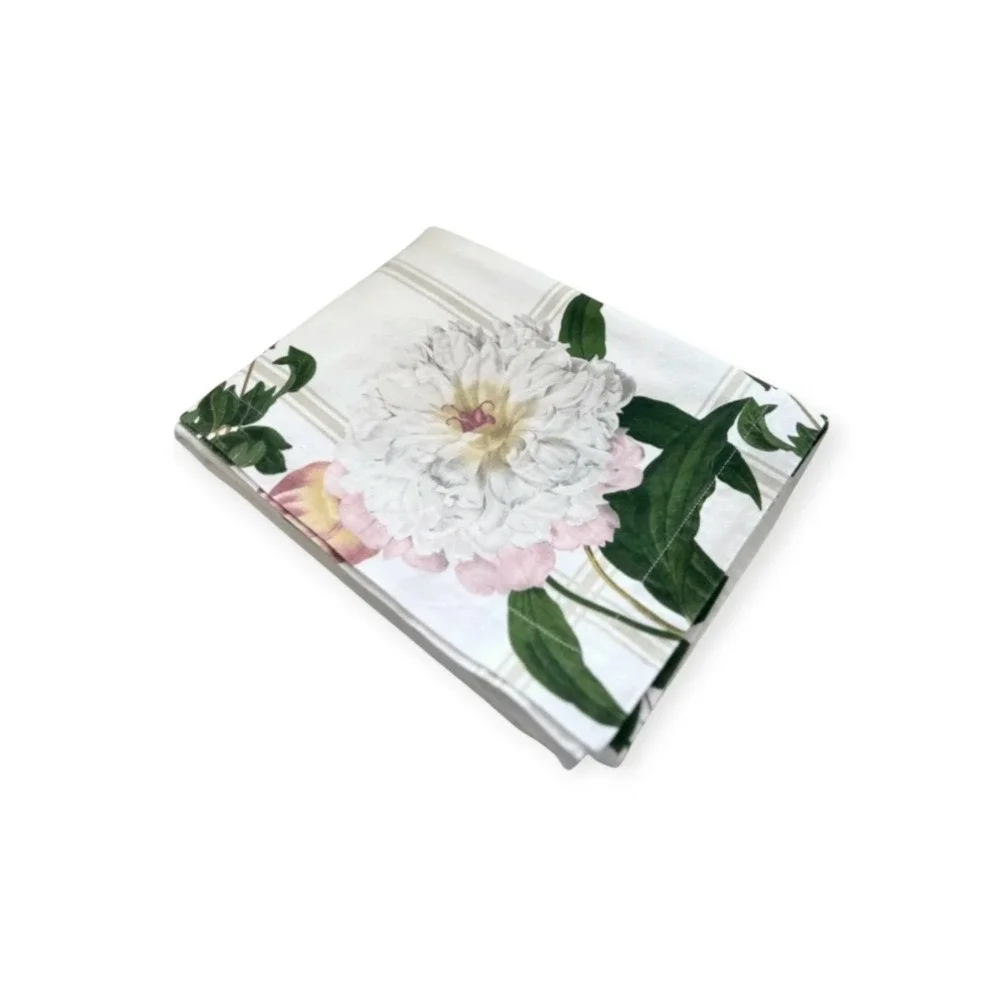 Williams-Sonoma Tablecloth 70x90 White Floral Peony Rose Cotton Cottagecore